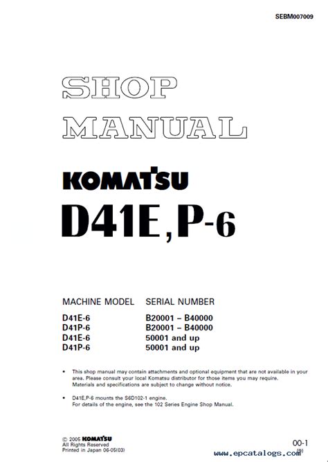 Komatsu d41e 6 d41p 6 w 6d102e 2 motor service handbuch. - Manuale di lyman 1200 dps gen 5.