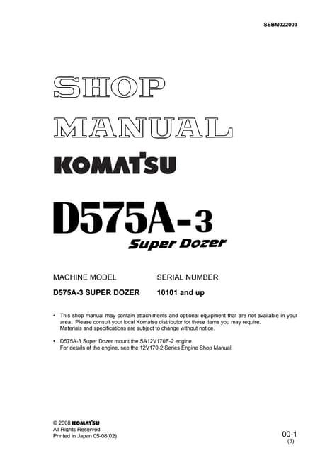 Komatsu d575a 3 super dozer service repair manual 10101. - Red white and black 7th edition.