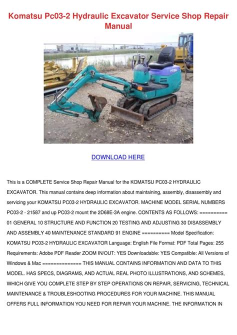 Komatsu pc03 2 hydraulic excavator service shop repair manual. - Guida alla sopravvivenza del cancro del cane.
