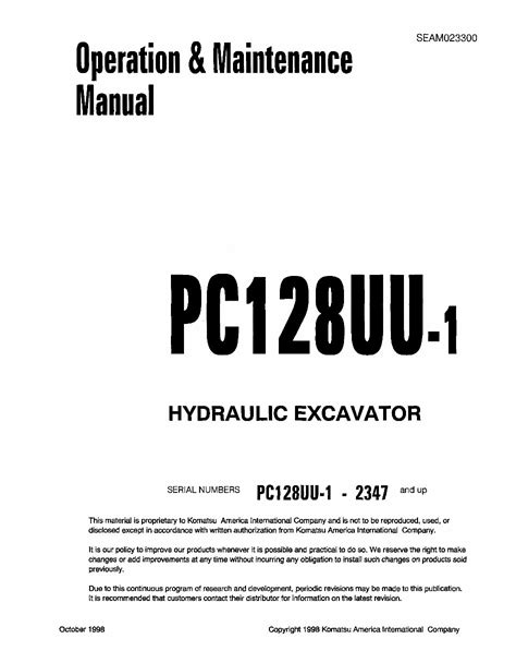 Komatsu pc128uu 1 hydraulic excavator operation maintenance manual s n 2347 and up. - The art of digital audio recording a practical guide for.
