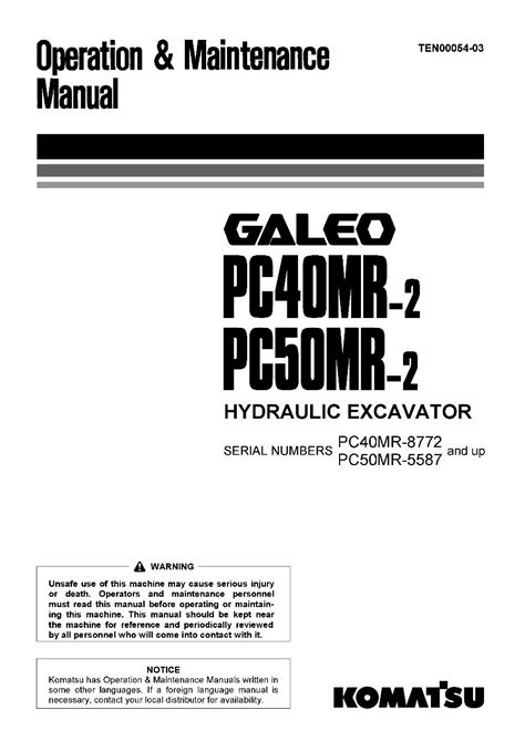 Komatsu pc40mr 2 pc50mr 2 galeo hydraulikbagger betrieb wartungsanleitung download s n 8001 5001 und höher. - Lg 37lv3500 ua service manual repair guide.