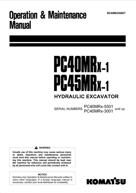 Komatsu pc40mrx 1 pc45mrx 1 hydraulic excavator operation maintenance manual s n 3938 and up 2042 and up. - Field and wave electromagnetics solution manual.
