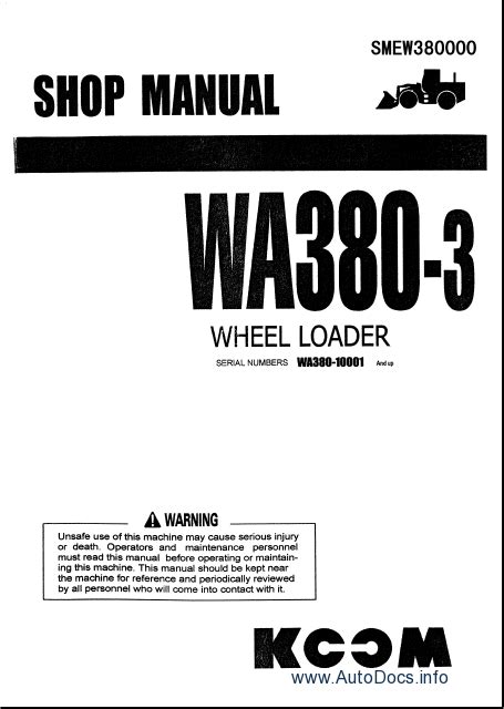 Komatsu service wa380 3 shop manual wheel loader workshop repair book 1. - Troy bilt jet sweep blower manual.