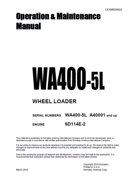 Komatsu service wa400 5l shop manual wheel loader workshop repair book. - Academia de vampiros la guía definitiva.