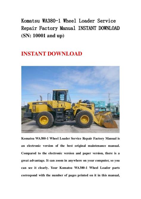 Komatsu wa380 1 wheel loader service repair factory manual instant download sn 10001 and up. - The beginners guide to the c4 engine second edition.