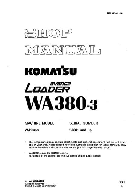 Komatsu wa380 3 avance wheel loader workshop service repair manual wa380 3 serial 50001 and up. - Frigidaire gallery series washer owners manual.