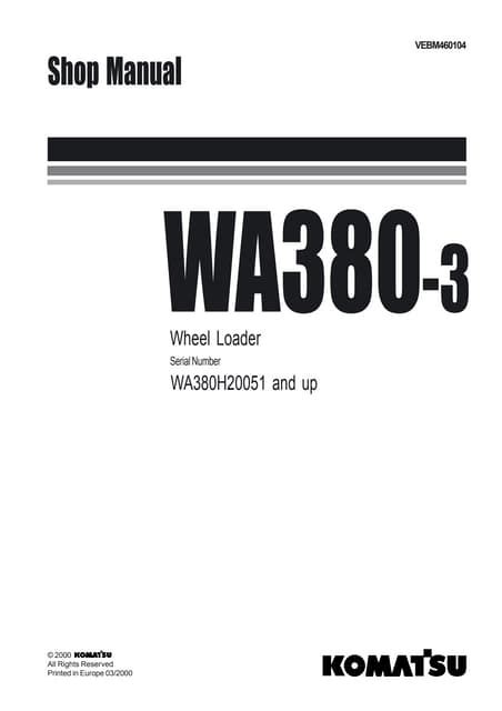 Komatsu wa380 3 wheel loader service repair manual wa380h20051 and up. - Atv manual for a kawasaki klf 300.