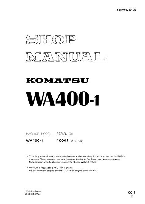 Komatsu wa400 1 wa 400 wa400 wheel loader service repair workshop manual. - Arians rear tine tiller parts manual.