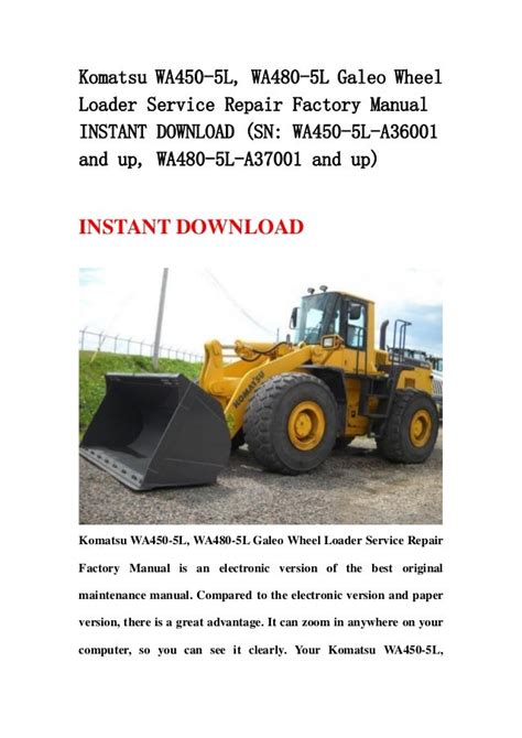 Komatsu wa450 5l wa480 5l wheel loader service repair manual a36001 and up a37001 and up. - Fisher plow minute mount 2 parts manual.