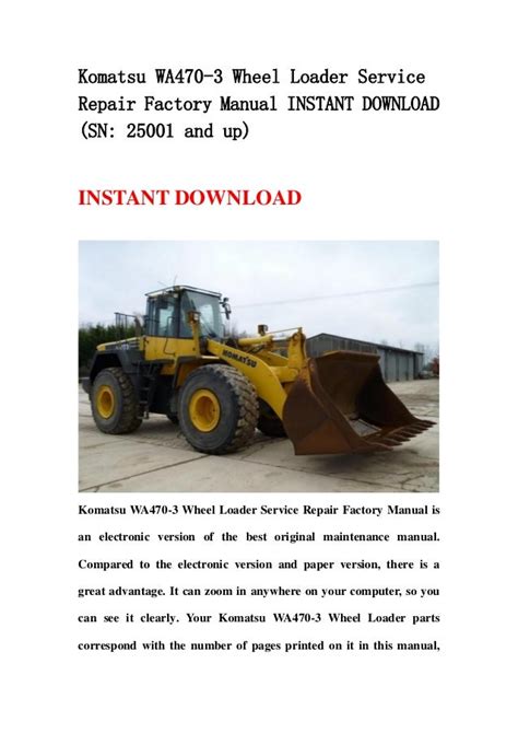 Komatsu wa470 3 wheel loader service repair workshop manual sn 25001 and up. - Introduction to biomedical engineering solutions manual.