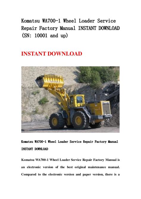 Komatsu wa700 1 wheel loader service repair workshop manual download sn 10001 and up. - Como entrar al primer mundo siendo bajo y morochito.