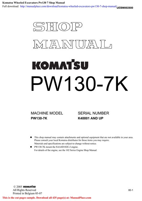 Komatsu wheeled excavators pw130 7 shop manual. - La nuova bibbia annotata di oxford.