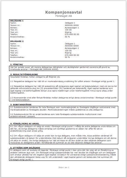Kompanjonsavtal &rarr; S&aring; fungerar det & exempel - Oak Juristbyr&aring;