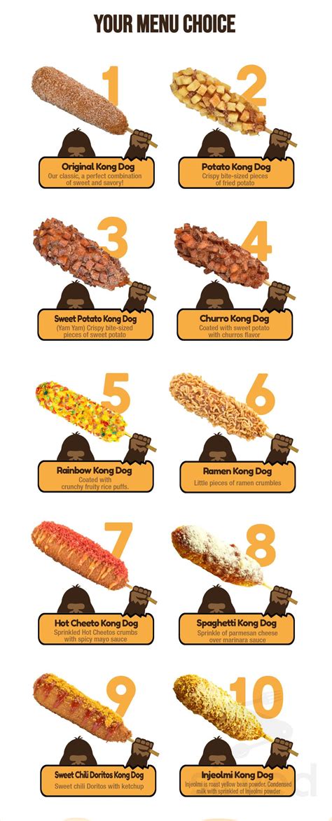 Kong dog glenview menu. • Kong Dog, offering a menu of 10 unique sweet and savory corn dog toppings, has a lease for the former Bigby's Pour House at 1649 W. Algonquin Road. ... Glenview and three in Chicago, the ... 