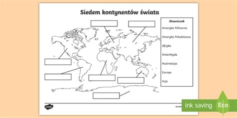 Kontynenty I Oceany Karta Pracy