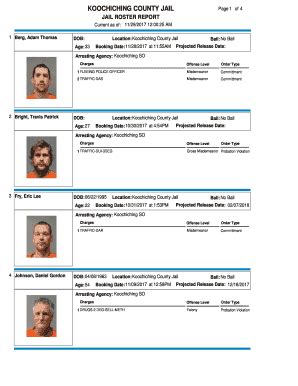 Koochiching jail roster. Koochiching County Jail is located at 715 4th Street, International Falls, MN, 56649. The Koochiching County Jail will hold both male and female offenders who are over the legal age. It has a capacity of 1074 beds. Most inmates who go through Koochiching County Jail are in a transitional phase, either awaiting sentencing or trial. 