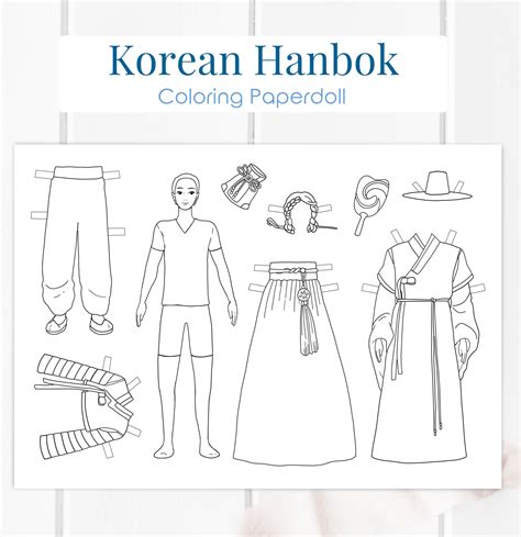 Korean Hanbok Paperdoll Printable Traditional Korea Coloring Etsy