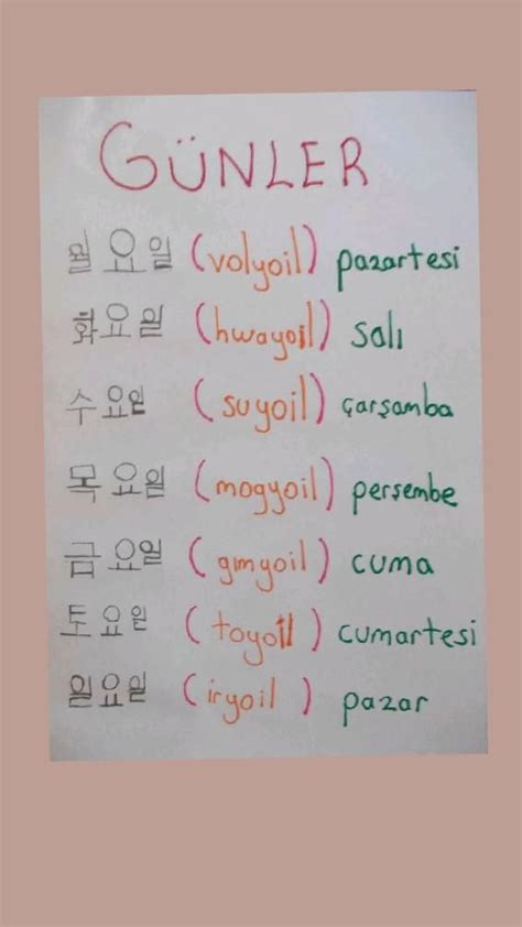 Korece günler Pinterest.