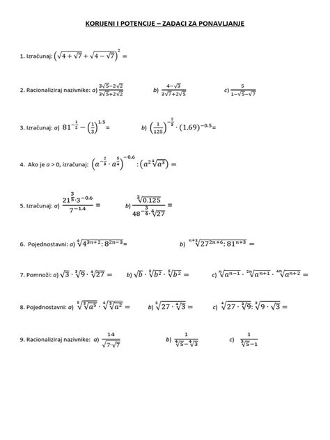 Korijeni zadaci pdf. .