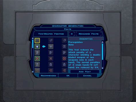 Kotor 2 feats.  For example, the Armor Proficiency: Light feat allows characters ...