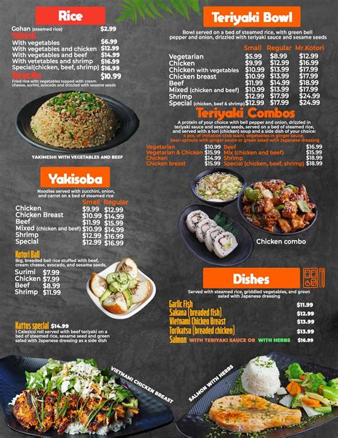 Kotori calexico menu. For a closer look at the menu items along with their prices, check out the Calexico Kotori Japanese Food menu. If you are interested in other Calexico Japanese restaurants, you can try Kotori Japanese Food Inc , Starbucks Coffee , or McDonald's . 
