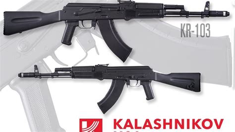 Kr103. The Kalashnikov USA KR103 7.62 x 39mm rifle is built upon the original AK100 series design following the Russian specifications. However, every part of the KR-103 rifle— including the rivets, receiver, bolt assembly, trigger group, trunnion, barrel, furniture, front sight assembly and gas system components— are made right here in the USA. 