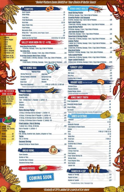 Business info. Cajun/Creole · Seafood. Dine-in · Customer pickup · Delivery area 25mi. Delivery fee. Accepts Cash · Visa · American Express · Mastercard · Discover · Credit Cards · Apple Pay. Menu photos. See more of Krab Kingz of Cypress on Facebook. View the Menu of Krab Kingz of Cypress in 12640 Telge Rd. Ste. D, Cypress, TX..