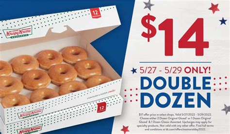 Your choice of any dozen assorted doughnuts. Original Glazed® Dozen. $19.59. Classic Assorted Dozen. $22.29. An assortment of our classic doughnuts, selected just for you. Order delivery or pickup from Krispy Kreme in Huntsville! View Krispy Kreme's October 2023 deals and menus.. 