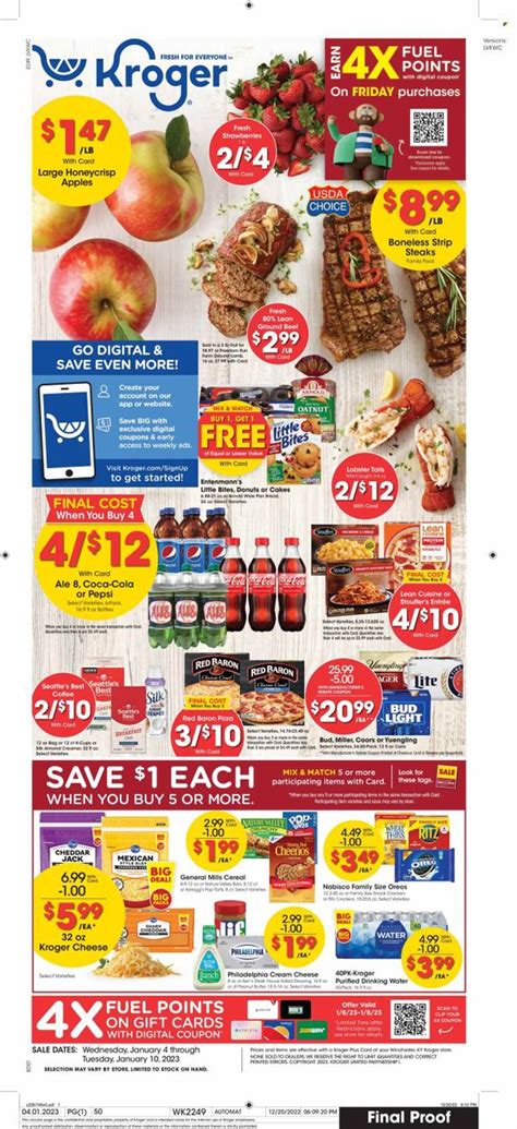 Sign in to your digital account on kroger.com. In the drop-down under your name, select “My Account”. On the left-hand side, select “preferences”. In the “Email Preferences” box, click to turn on “Weekly Ad”. Find a Kroger near you. Kroger weekly ad sneak peek is posted many days before the sale starts.. 