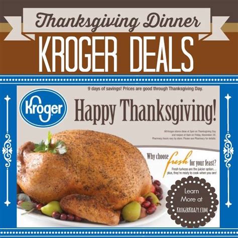 Kroger prepared thanksgiving dinner 2023. Last year, Kroger locations remained open on Thanksgiving Day until 4 p.m; customers can expect Kroger to be open on Thanksgiving 2023. Kroger pharmacies will be closed, however. Despite plans to ... 