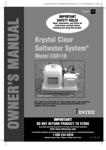 Krystal clear saltwater system manual model cs8110. - Kenmore model 253 648 refrigerator manual.