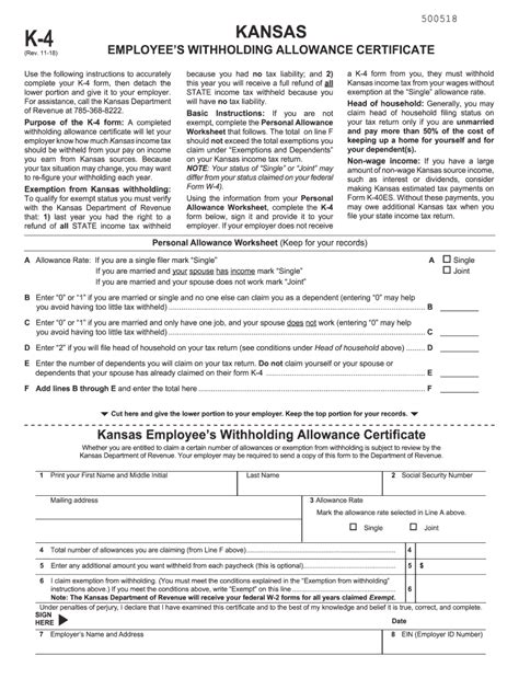 Kansas Employees Withholding Allowance Certificate Form K-