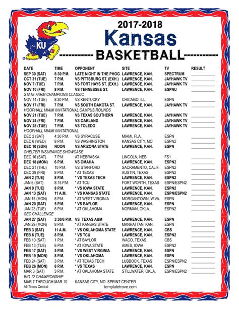 Team Home Schedule Stats Roster StubHub Full Kansas Jayhawks schedule for the 2023-24 season including dates, opponents, game time and game result information. Find out the latest game.... 
