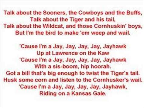 Lawrence, KSJayhawksCrimson, BlueNCAA Division IIn light of their 2022 basketball championship, here's a secondary KU fight song. I couldn't find lyrics to i.... 