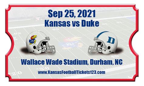 Ku football tickets duke. Sep 24, 2022 · Sep 25, 2021 - Duke 52 vs. Kansas 33 Our Latest College Football Stories College football lines, Week 9 picks, Vegas trends 