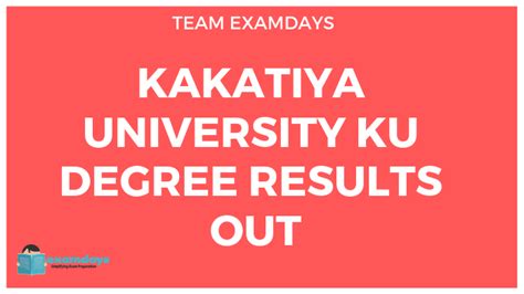 KU BEd Exam Result 2023 at Kakatiya University Website; KU PhD Entrance Test 2023, Apply online at kakatiya.ac.in; KU SDLCE UG Eligibility Test Results 2023 (Entrance Test Results) KU SDLCE Degree/PG Exams Time table, Hall tickets, Results 2023;. 