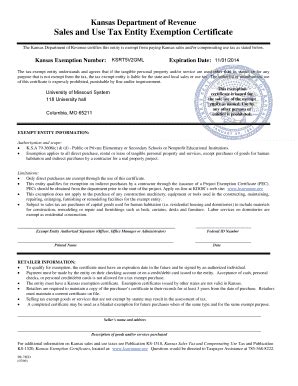 A complete listing of exemptions and the exemption forms are located in publication KS-1520. Access "Kansas Exemption Certificates" - Publication KS-1520 . Should you have any questions or require assistance, please feel free to contact us at 785-296-3081 or by email: kdor_exemptcert@ks.gov .. 