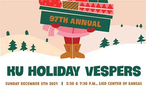 Vespers featuring KU Choirs and KU Symphony Orchestra. Vespers on the Road | November 30 | Carlsen Center | Johnson County Community College. 94th Annual Vespers | December 2 | Lied Center | Lawrence, KS. Vivaldi Gloria from Gloria RV 589; Biebl Ave Maria (Angelus Domine) Dvořák Slavonic Dance No. 8; Tchaikovsky Waltz from Sleeping Beauty