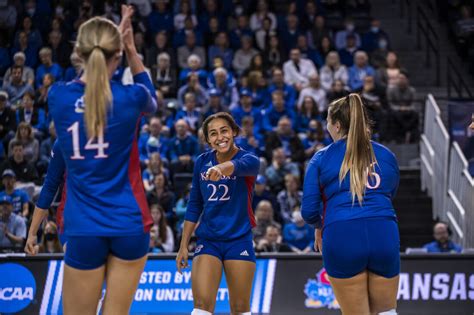 Dec 2, 2022 · Photo courtesy of Kansas Athletics. Kansas senior Rachel Langs swings at a ball during the Jayhawks' 4-set loss to Nebraska in the second round of the NCAA Tournament in on Friday, Dec. 2, 2022 in ... 