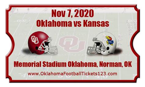 Sat · 2:30pm. #23 Kansas Jayhawks at Oklahoma State Cowboys Football. Boone Pickens Stadium · Stillwater, OK. From $27. Find tickets from 70 dollars to Oklahoma Sooners at Kansas Jayhawks Football on Saturday October 28 at time to be announced at David Booth Kansas Memorial Stadium in Lawrence, KS. . 