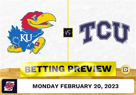 Kansas vs. TCU Betting Pick. Even with TCU's impressive performance on Saturday, this is a great spot to back Self and the Jayhawks. Look for Kansas to attack the interior on both ends of the floor and force TCU into low-percentage looks from the perimeter. The Horned Frogs are shooting just 29.2% from outside (354th nationally).. 