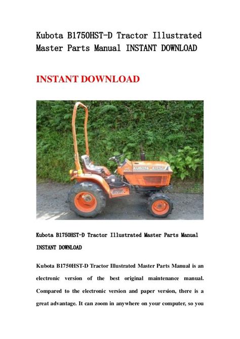Kubota b1750hst d b1750 hst d tractor illustrated master parts list manual instant download. - Roger redding football rules study guide.