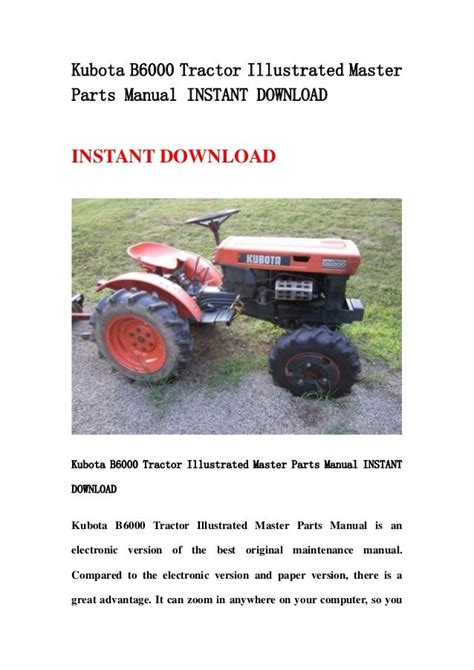 Kubota b6000 tractor illustrated master parts list manual instant. - Brother pe design 8 instruction manual.