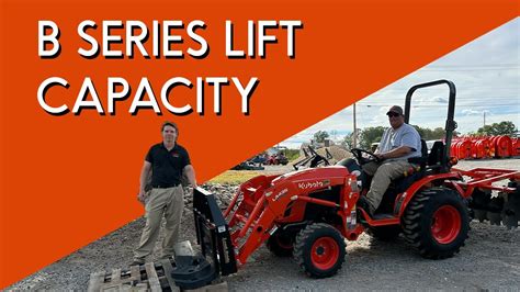 Kubota b7800 loader lift capacity. Lift capacity to full height at pivot pin: 1,835 pounds @ 98.4 inches. Roll back force: not given. KL4030: Break out force at pivot pin: 3,464 pounds. Lift capacity to full height at pivot pin: Not given. Lift capacity at 59.94 in pivot pin height: 1,835 pounds. Roll back force at ground line: 1,763 pounds. 