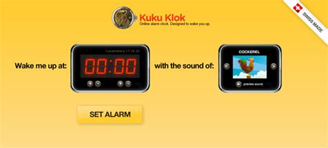Kuku Klok – Báo thức trực tuyến; Từ trước đến giờ để sử dụng máy tính làm đồng hồ báo thức bạn thường cài đặt và sử dụng các chương trình tiện ích từ thu phí cho đến miễn phí để thực hiện chức năng đó. Kuku Klok là đồng hồ trực tuyến cung cấp cho bạn .... 