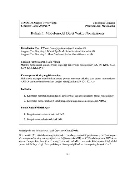 Kuliah 5: Model-model Deret Waktu Nonstasioner