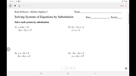 Kuta Software Algebra 1 Solving Systems of Equations using