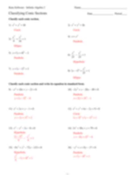 Kuta Software Classifying Conic Sections Answers