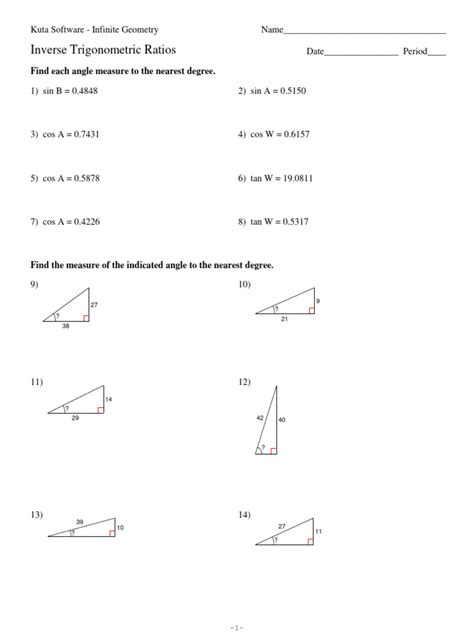 Kuta Software Inverse Trigonometric Ratios Answer Sheet