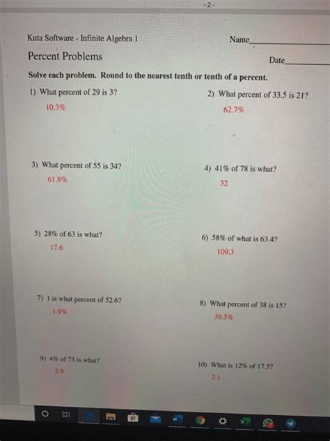 Kuta Software Percent Word Problems